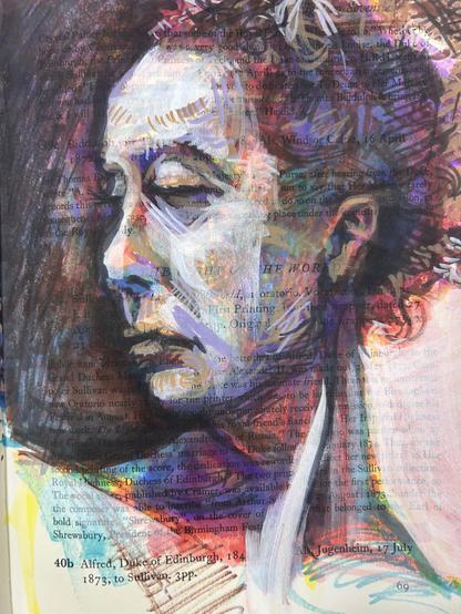 A mixed media portrait of Brittany. It’s a 60 minute session. There’s alcohol markers and they’ve been muted with acrylic paint pen.